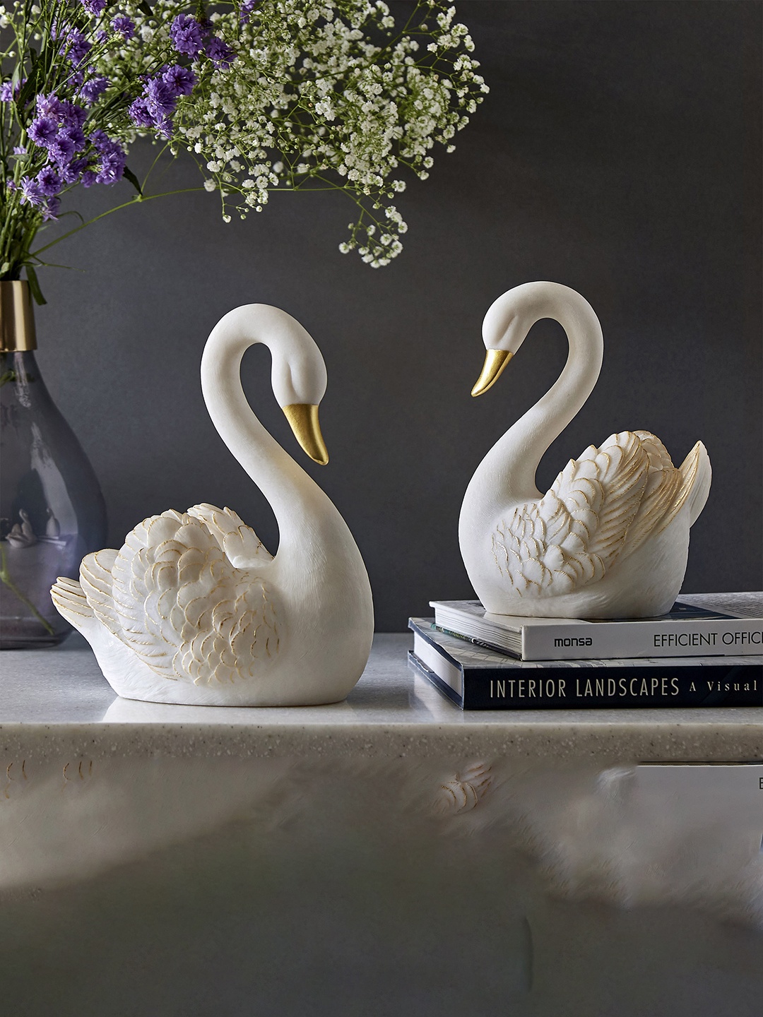 

Home Centre Set Of 2 White & Gold-Toned Textured Swan Showpieces