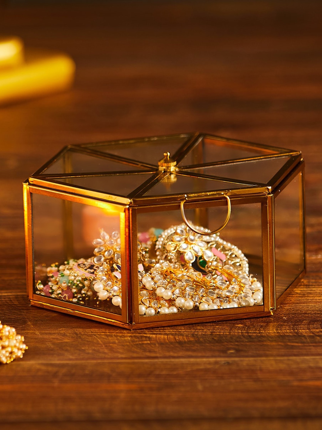 

Home Centre Gold-Toned Solid Hexagonal Jewellery Organiser