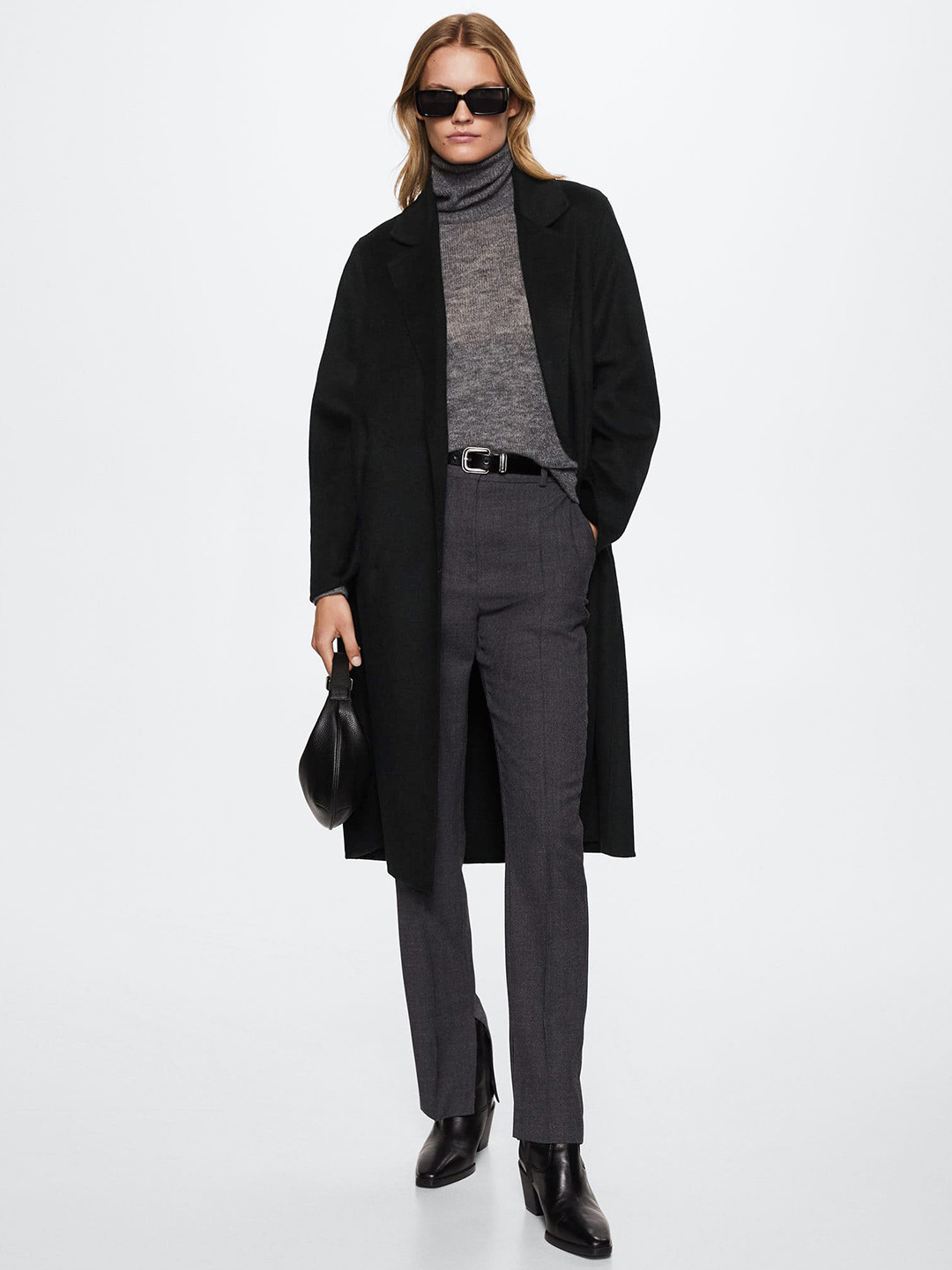 

MANGO Women Solid Longline Front-Open Overcoat, Black