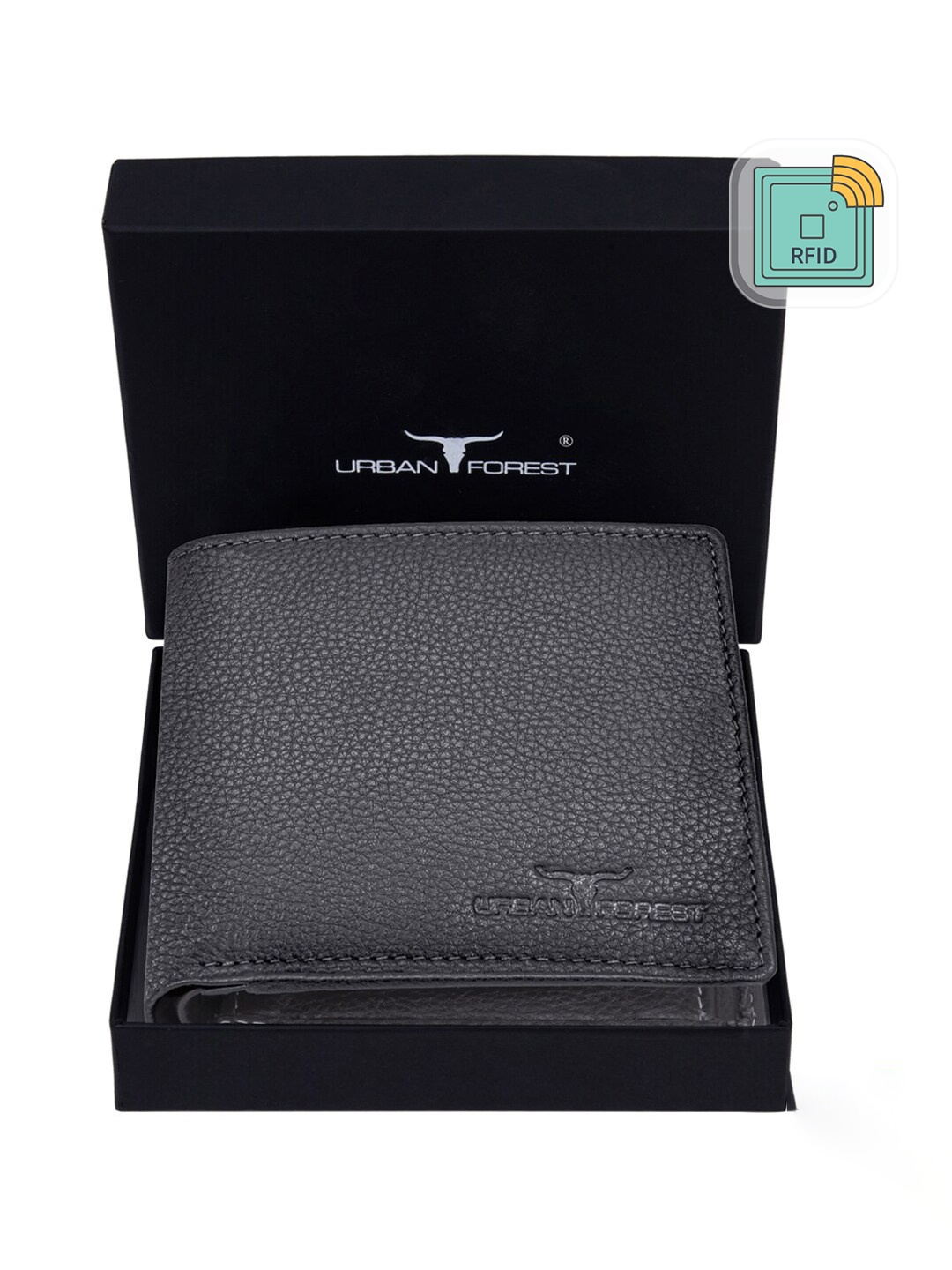 

URBAN FOREST Men Leather Two Fold Wallet, Grey