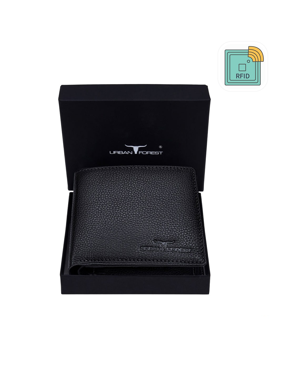 

URBAN FOREST Black Leather Two Fold Wallet