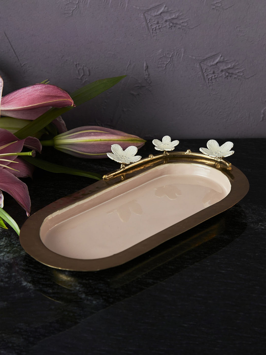 

Home Centre Gold-Toned Embellished Floral Tray
