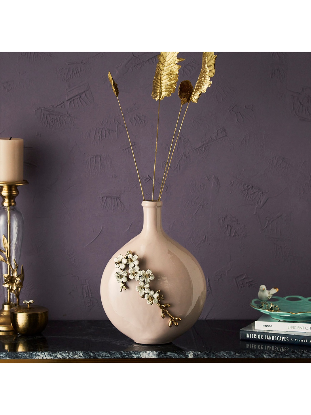 

Home Centre Pink & White Textured Floral Glass Vases