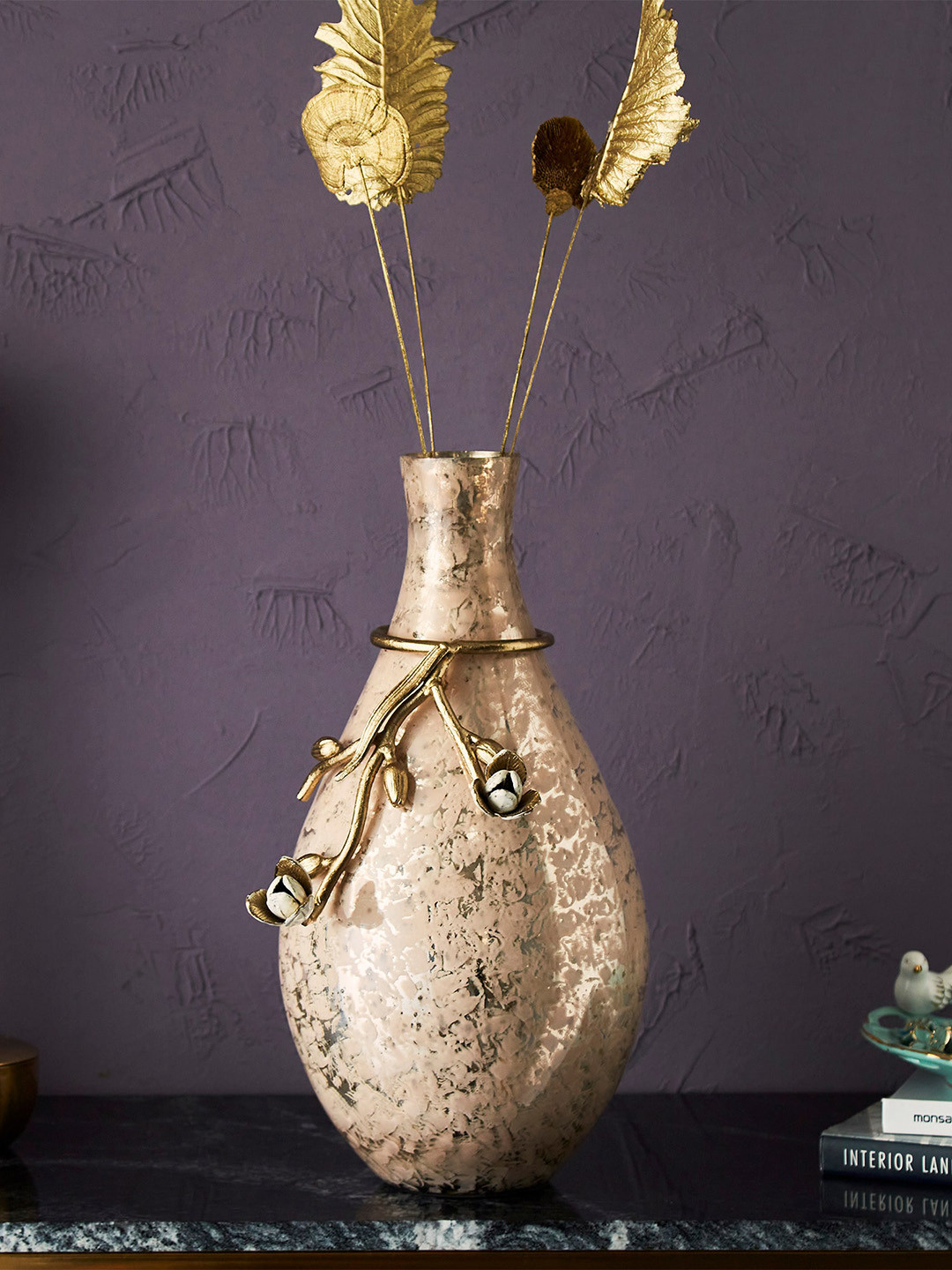 

Home Centre Gold-Colored Floral Textured Vases
