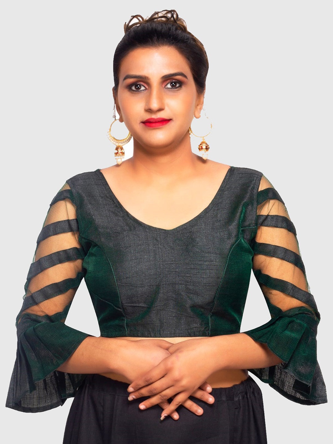 

Trendzmy Women Green Solid Saree Blouse