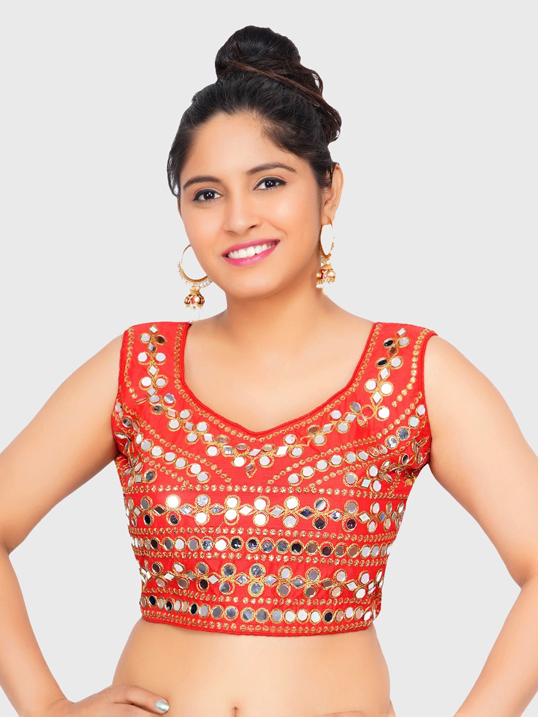 

Trendzmy Women Red & Golden Embroidered Silk Saree Blouse