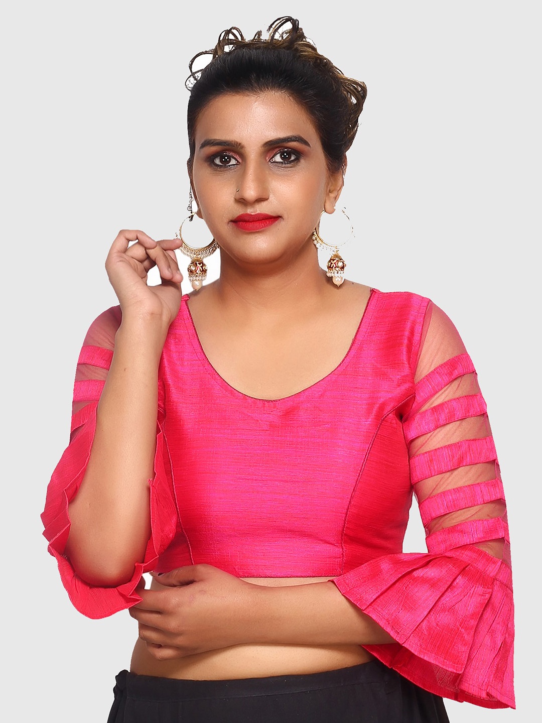 

Trendzmy Women Pink Solid Saree Blouse
