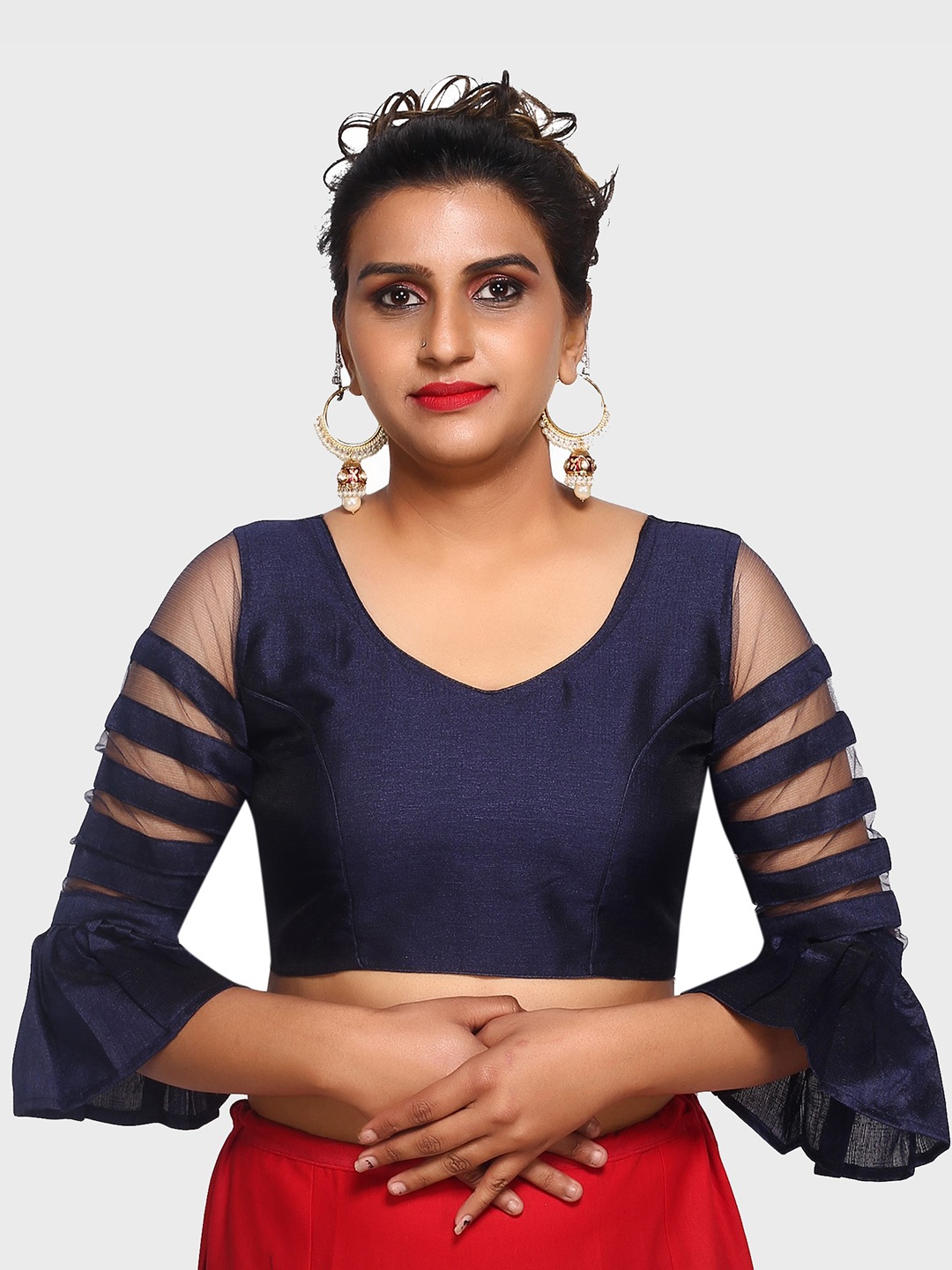 

Trendzmy Women Navy Blue Solid Saree Blouse