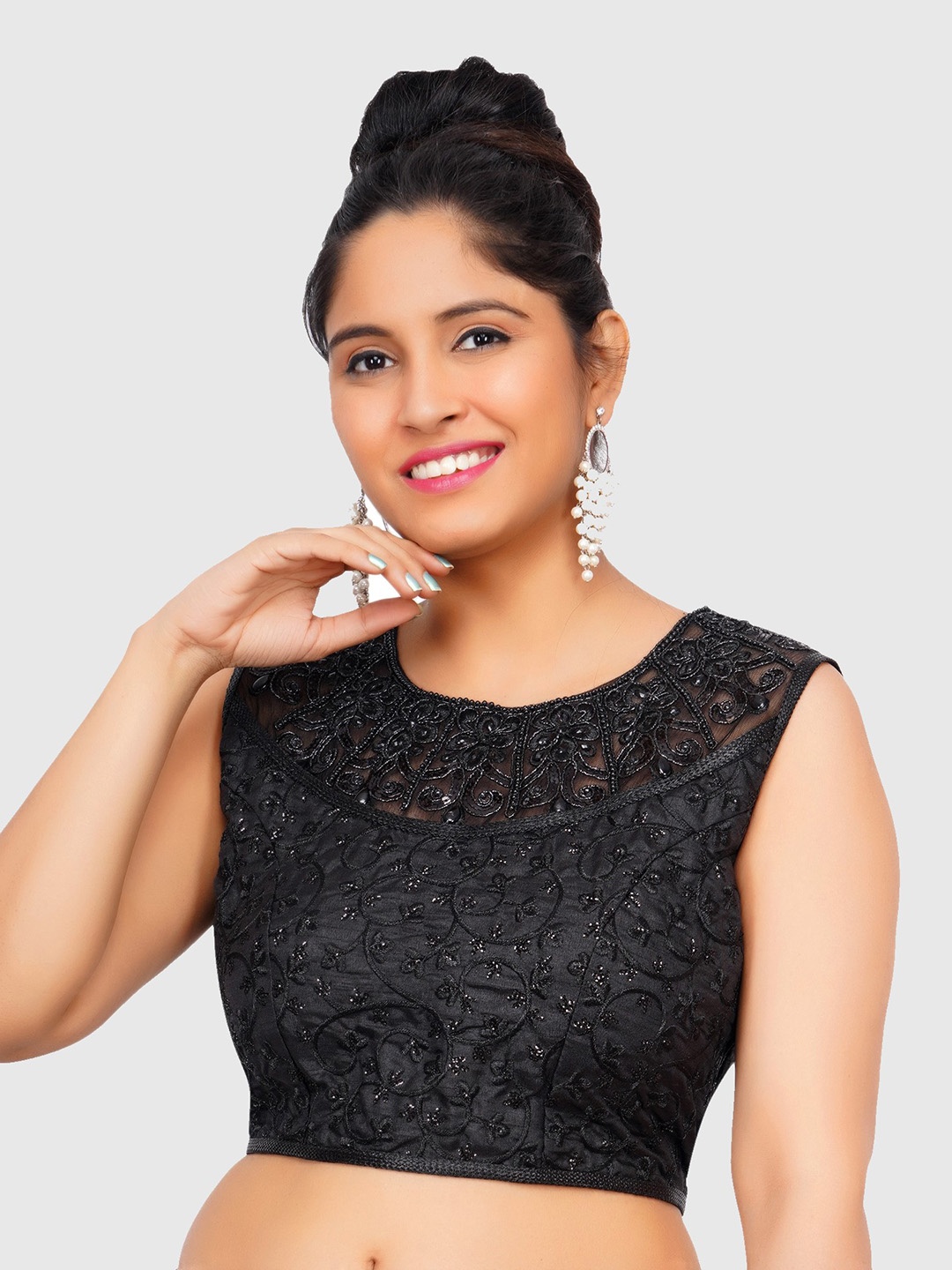 

Trendzmy Women Black Embroidered Saree Blouse