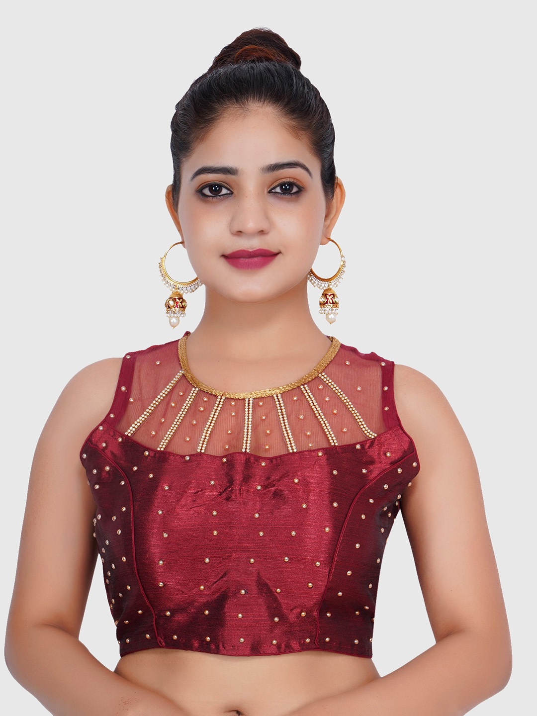 

Trendzmy Maroon Embellished Saree Blouse