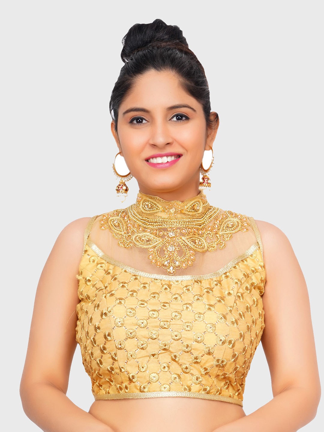 

Trendzmy Golden Embroidered Saree Blouse, Gold