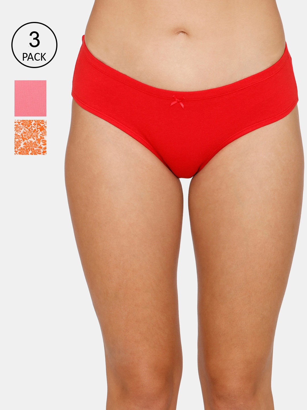 

Zivame Women Pack Of 3 Pink & Orange Hipster Cotton Briefs