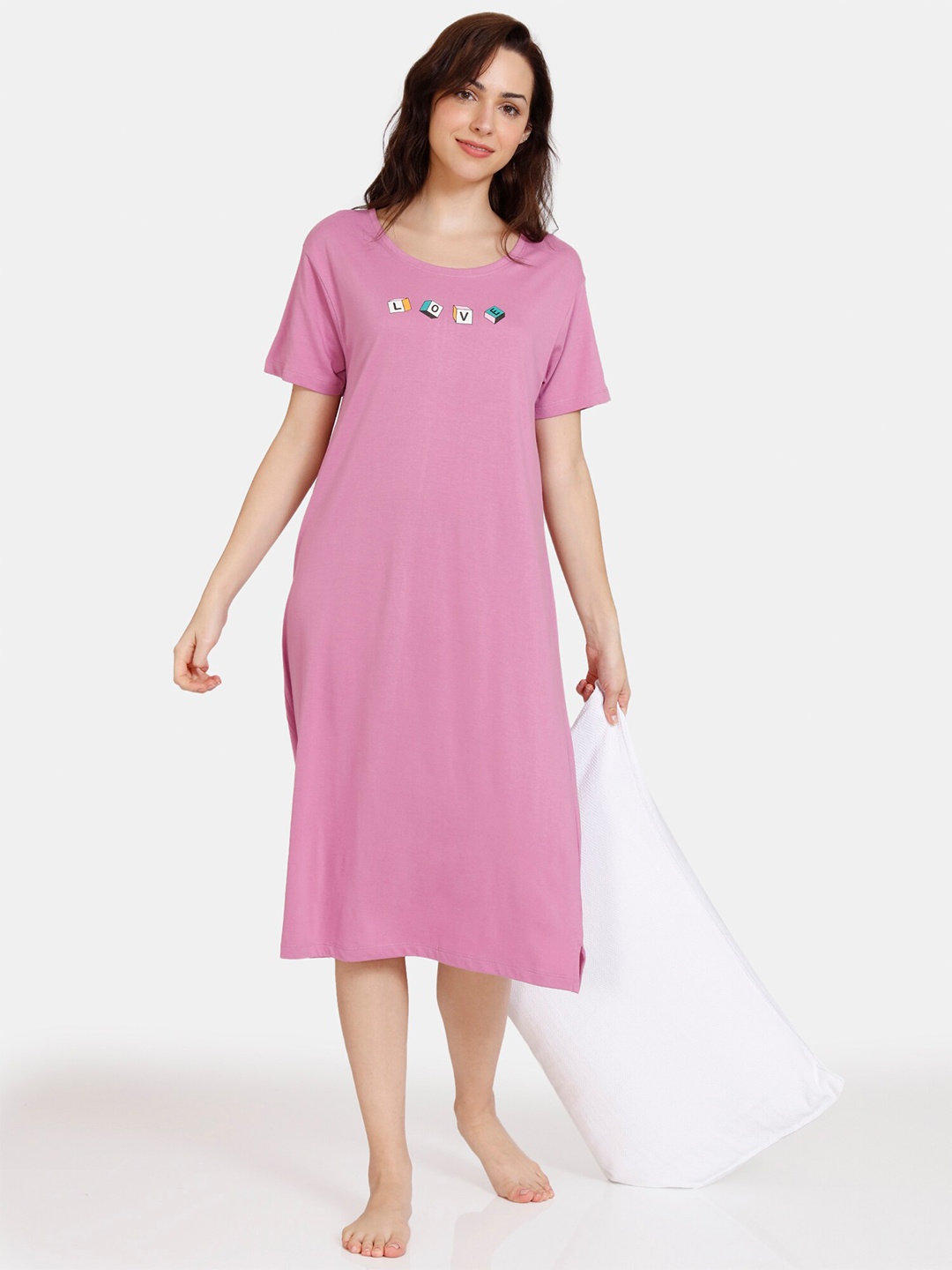 

Zivame Women Purple Pure Cotton Nightdress