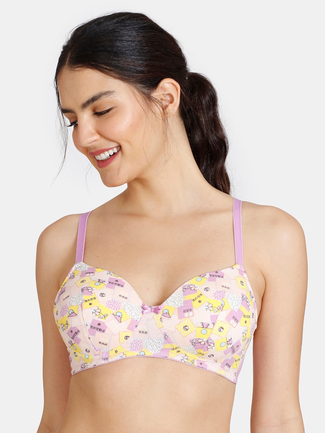 

Zivame Purple & White Geometric Lightly Padded & Non Wired Bra