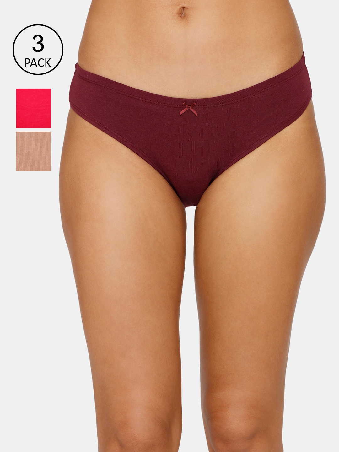 

Zivame Women Pack of 3 Solid Cotton Bikini Briefs, Maroon