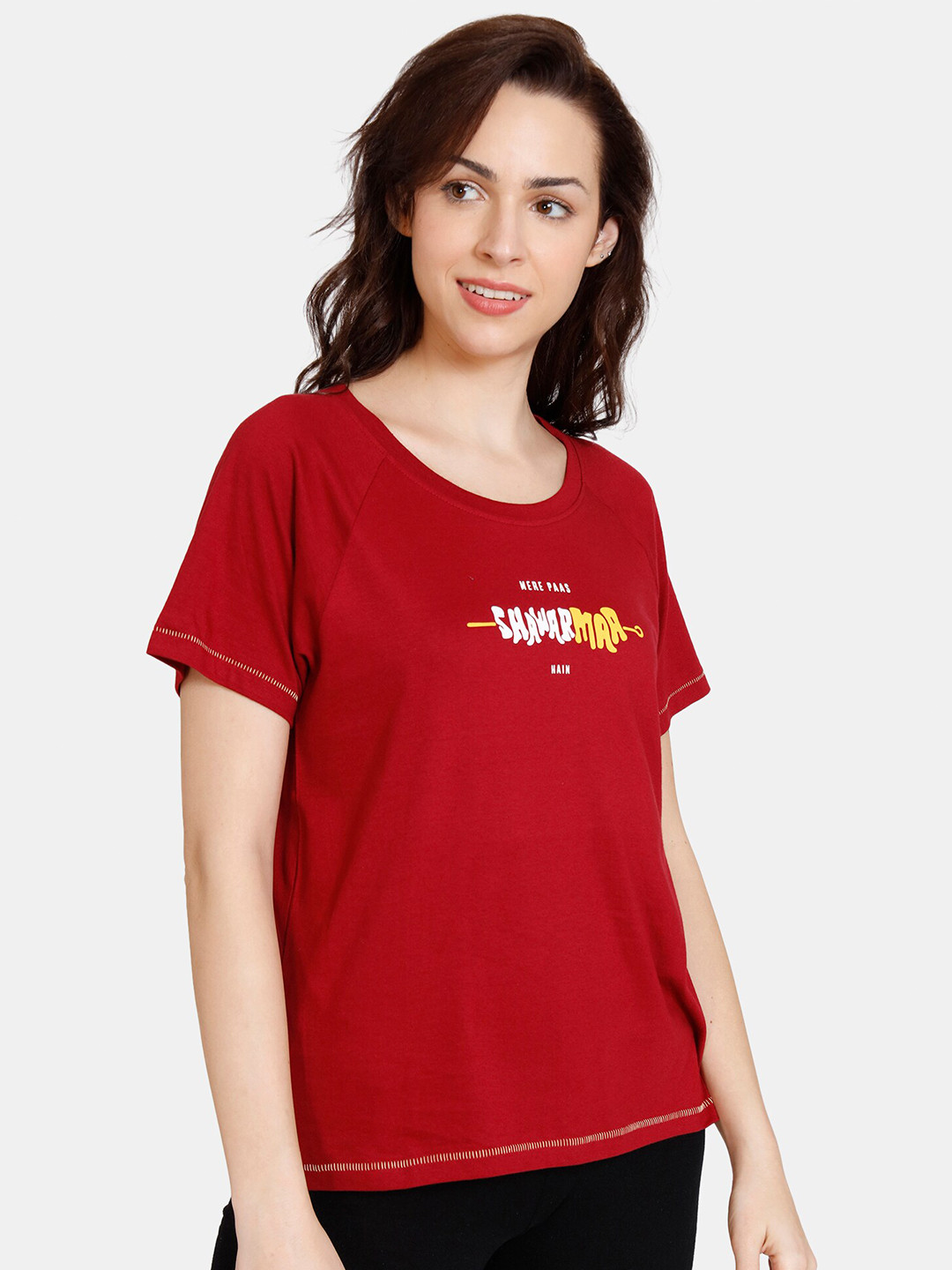 

Zivame Women Red Print Pure Cotton Top