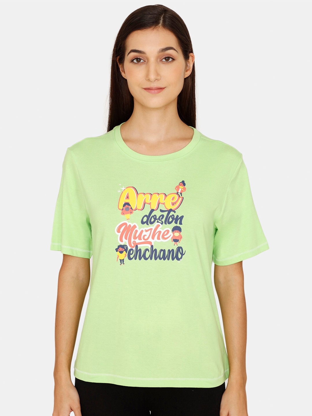 

Zivame Women Green Print Pure Cotton Top