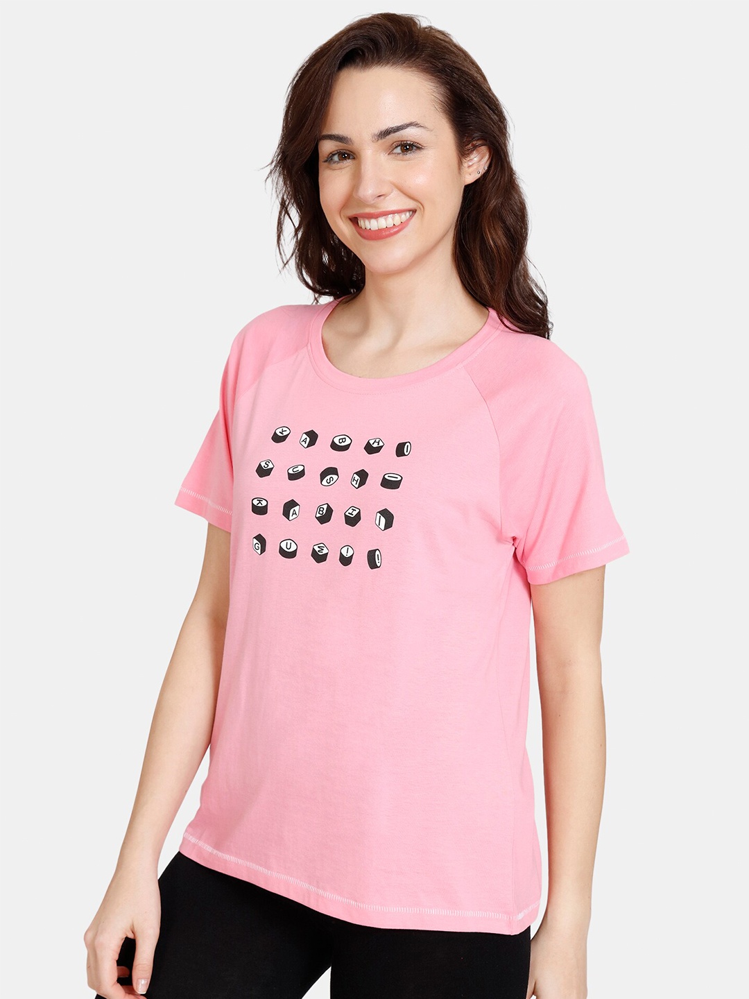 

Zivame Women Pink Print Pure Cotton Top