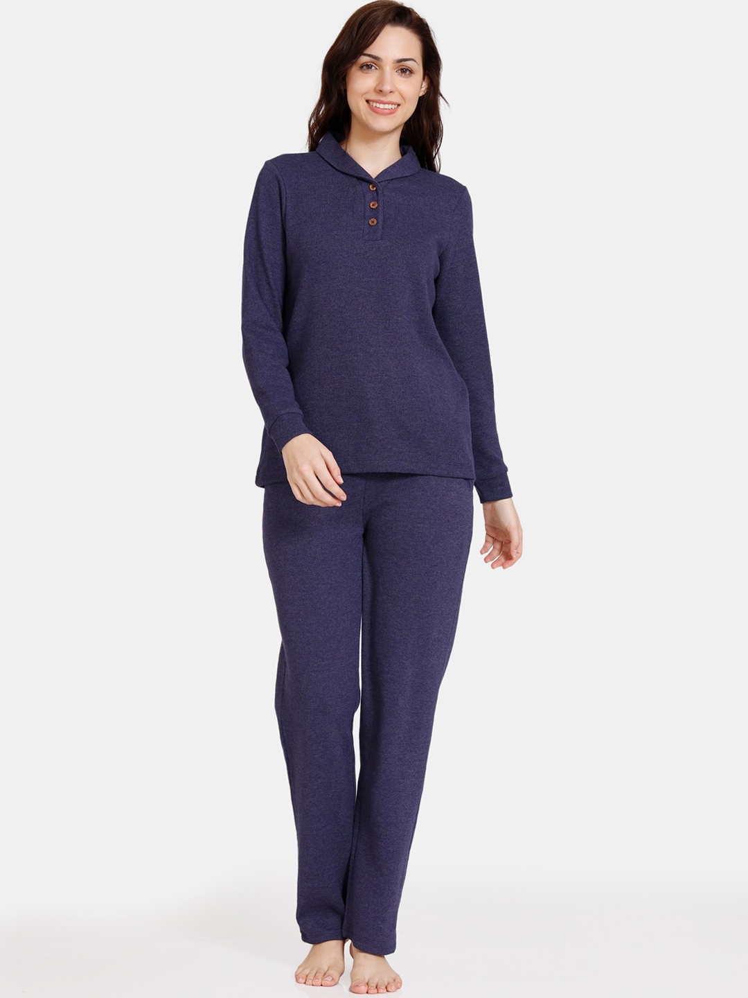 

Zivame Women Blue Solid Night suit