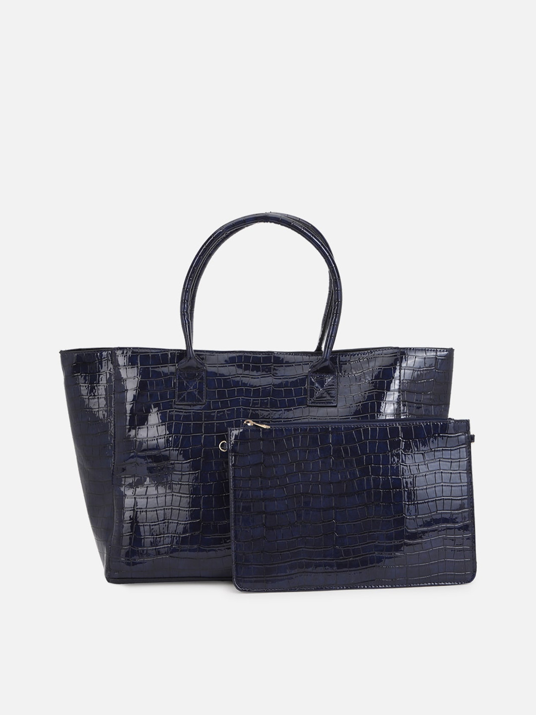 

FOREVER 21 Women Navy Blue Textured Structured Handheld Bag