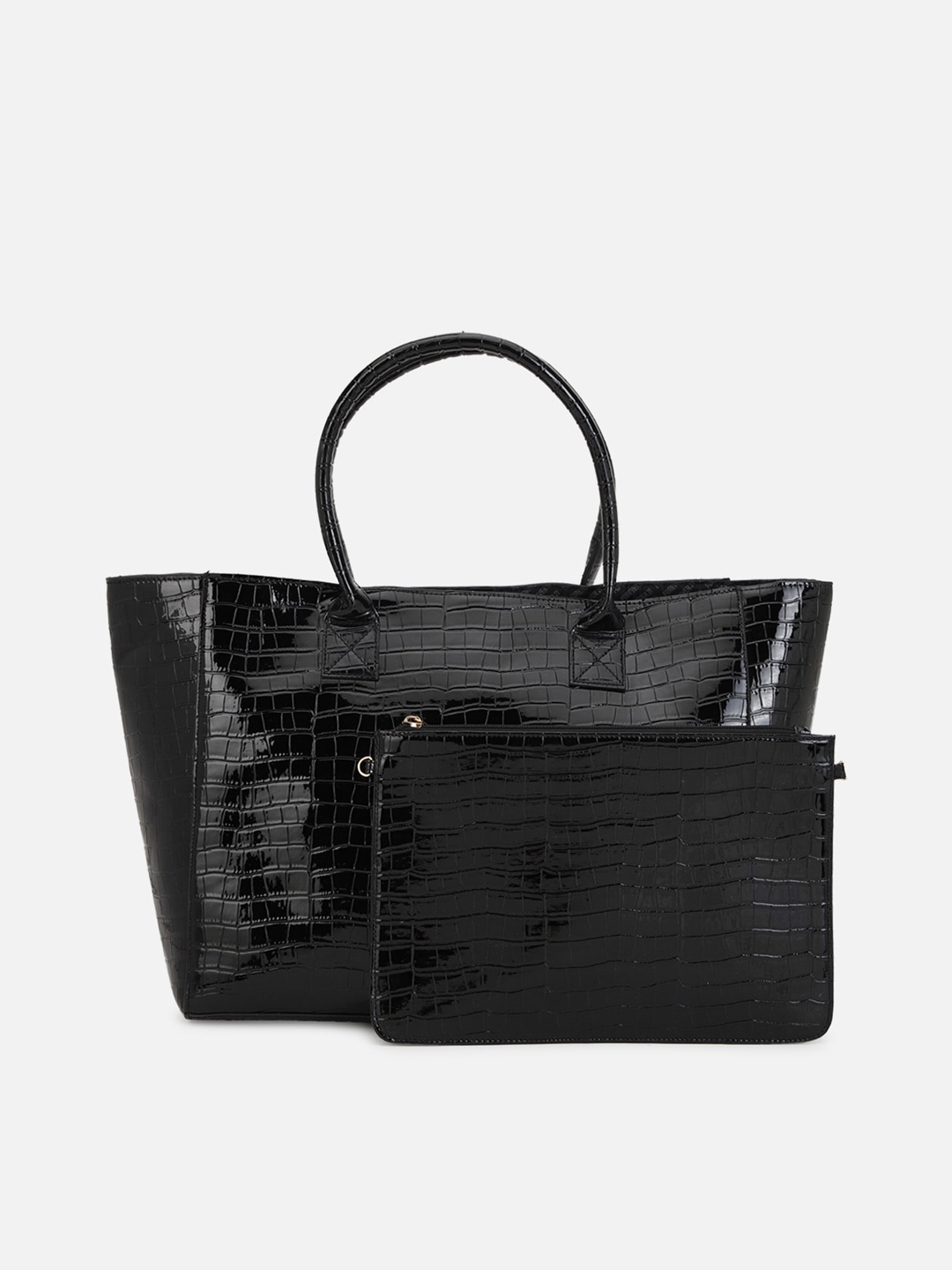 

FOREVER 21 Women Black Textured Oversized Shopper Handheld Bag