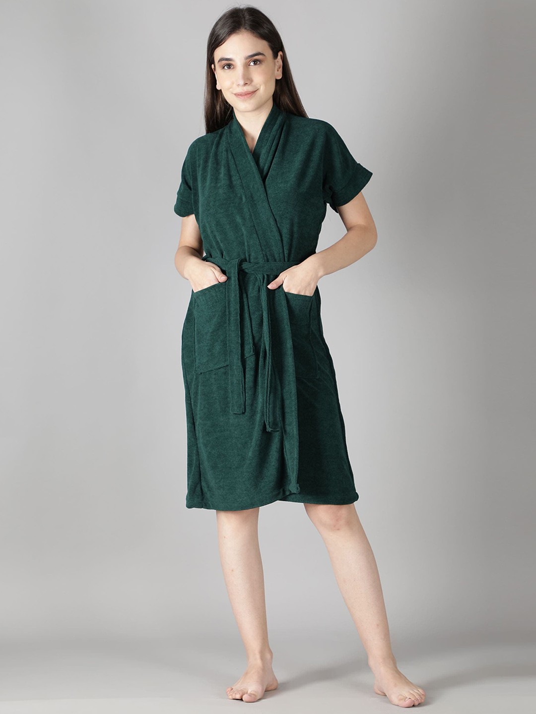 

HotGown Women Green Solid Bath Robe