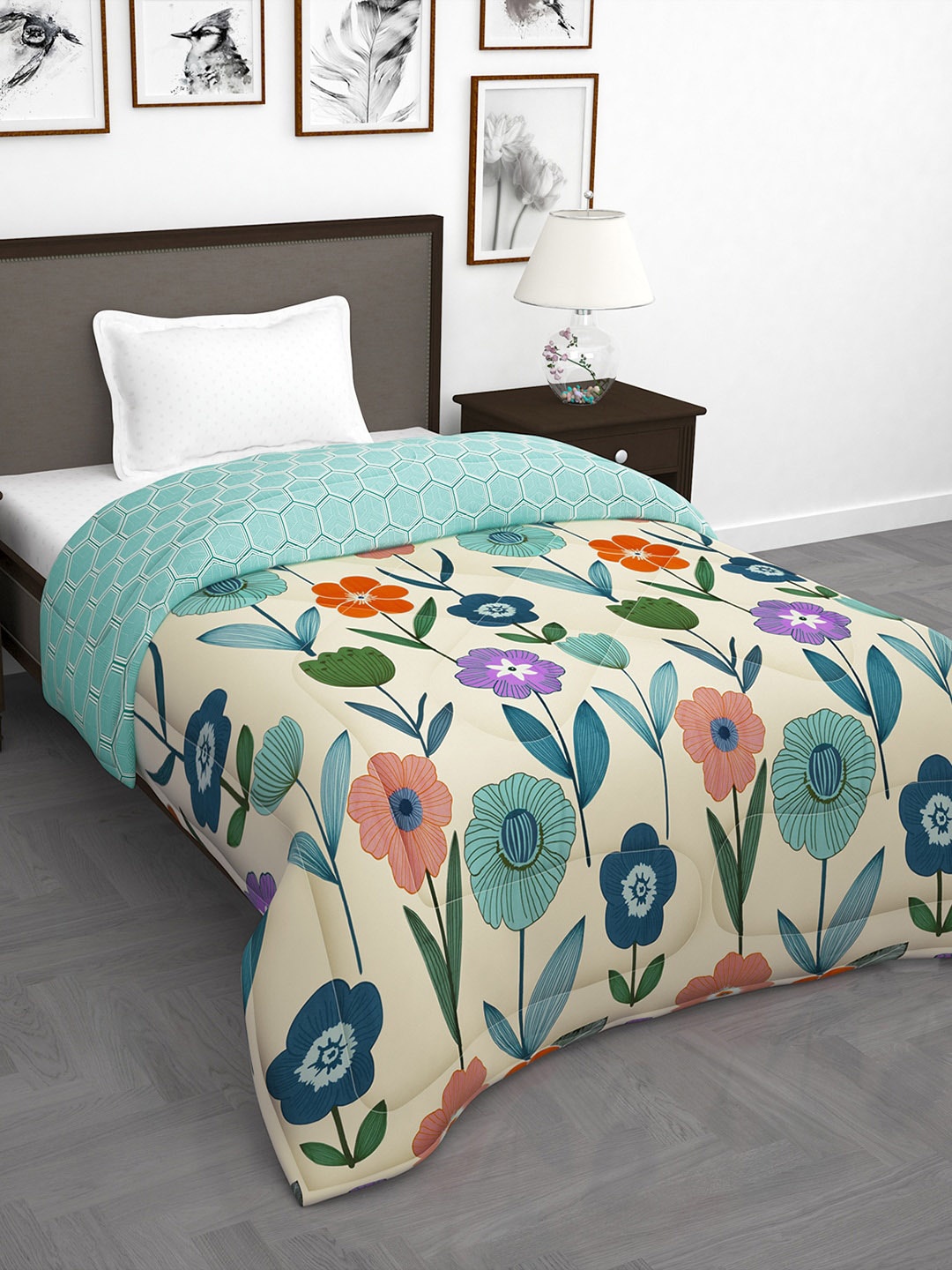 

Story@home Cream & Purple Floral 180 GSM AC Room Reversible Single Bed Comforter