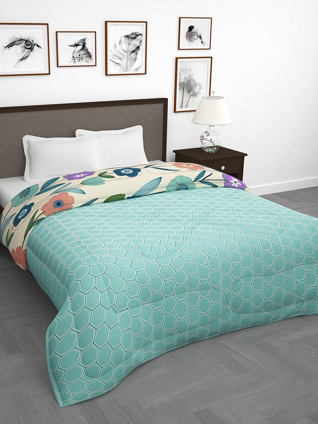 

Story@home Green & Orange Floral 180 GSM AC Room Reversible Double Bed Comforter
