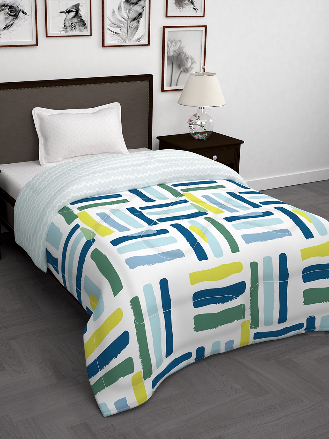 

Story@home Blue & White Striped 180 GSM AC Room Reversible Single Bed Comforter