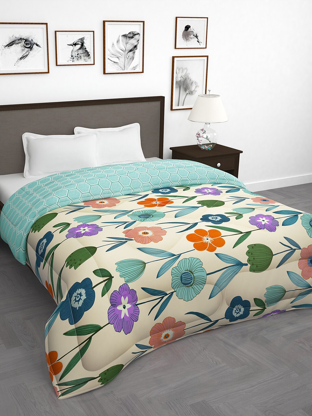 

Story@home Cream & Orange Floral 180 GSM AC Room Reversible Double Bed Comforter