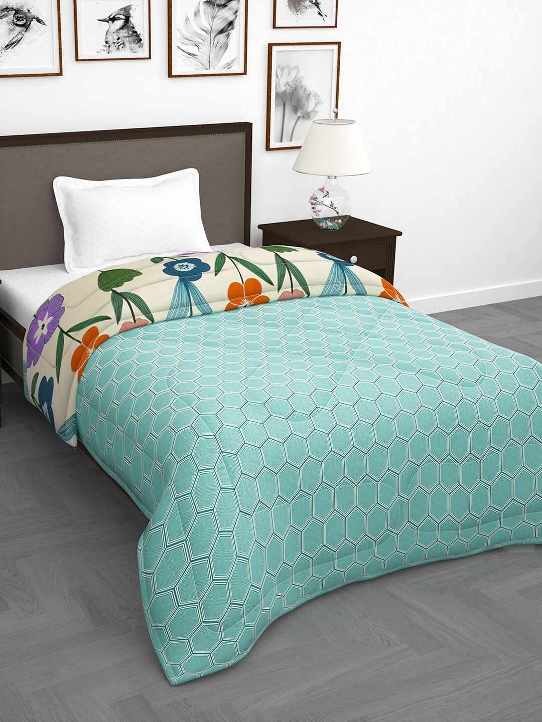 

Story@home Green & Orange Floral 180 GSM Reversible Single Bed Comforter
