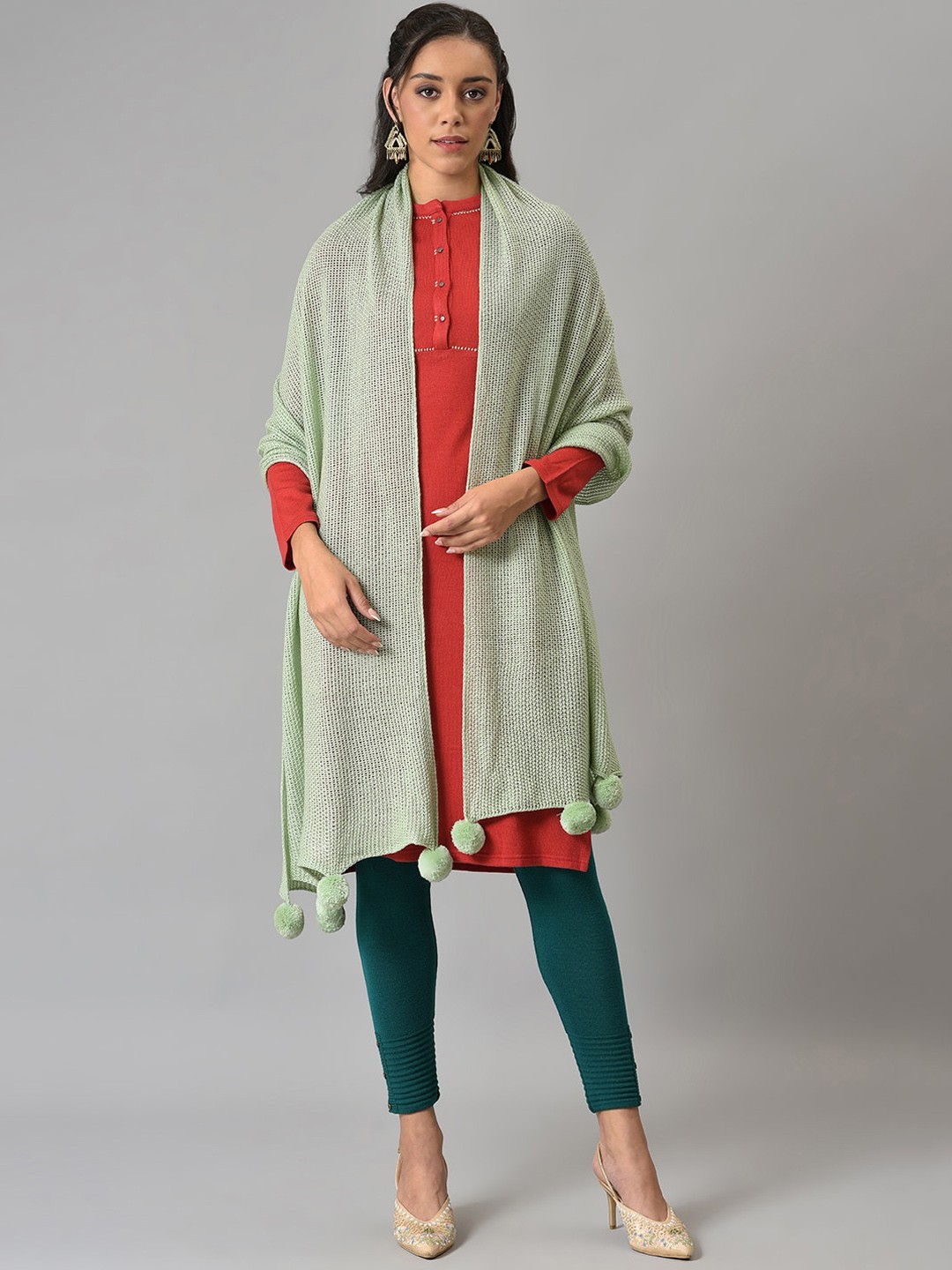 

W Women Green Solid Shawl