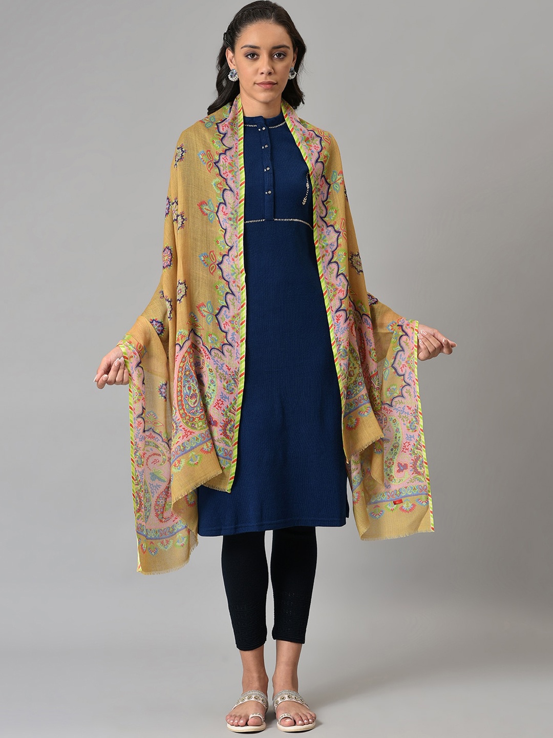 

W Women Beige & Pink Printed Shawl