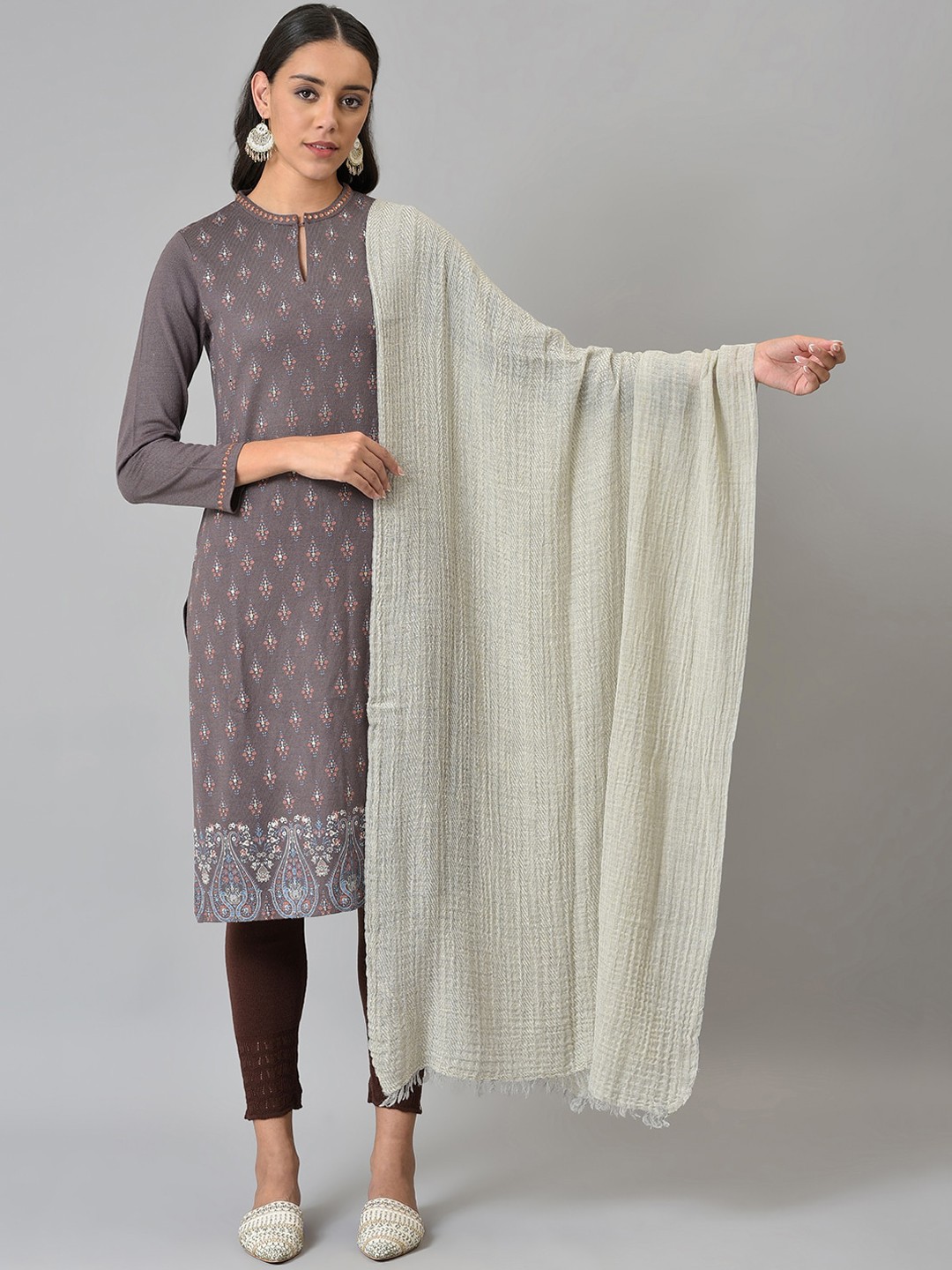 

W Women Grey Textured Woven Shawl