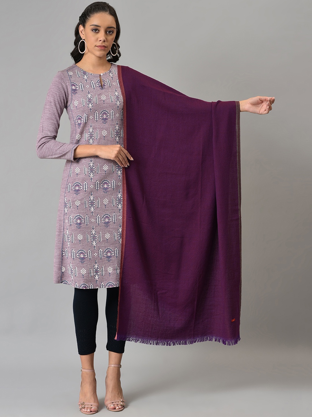 

W Pure Woollen Shawl, Purple