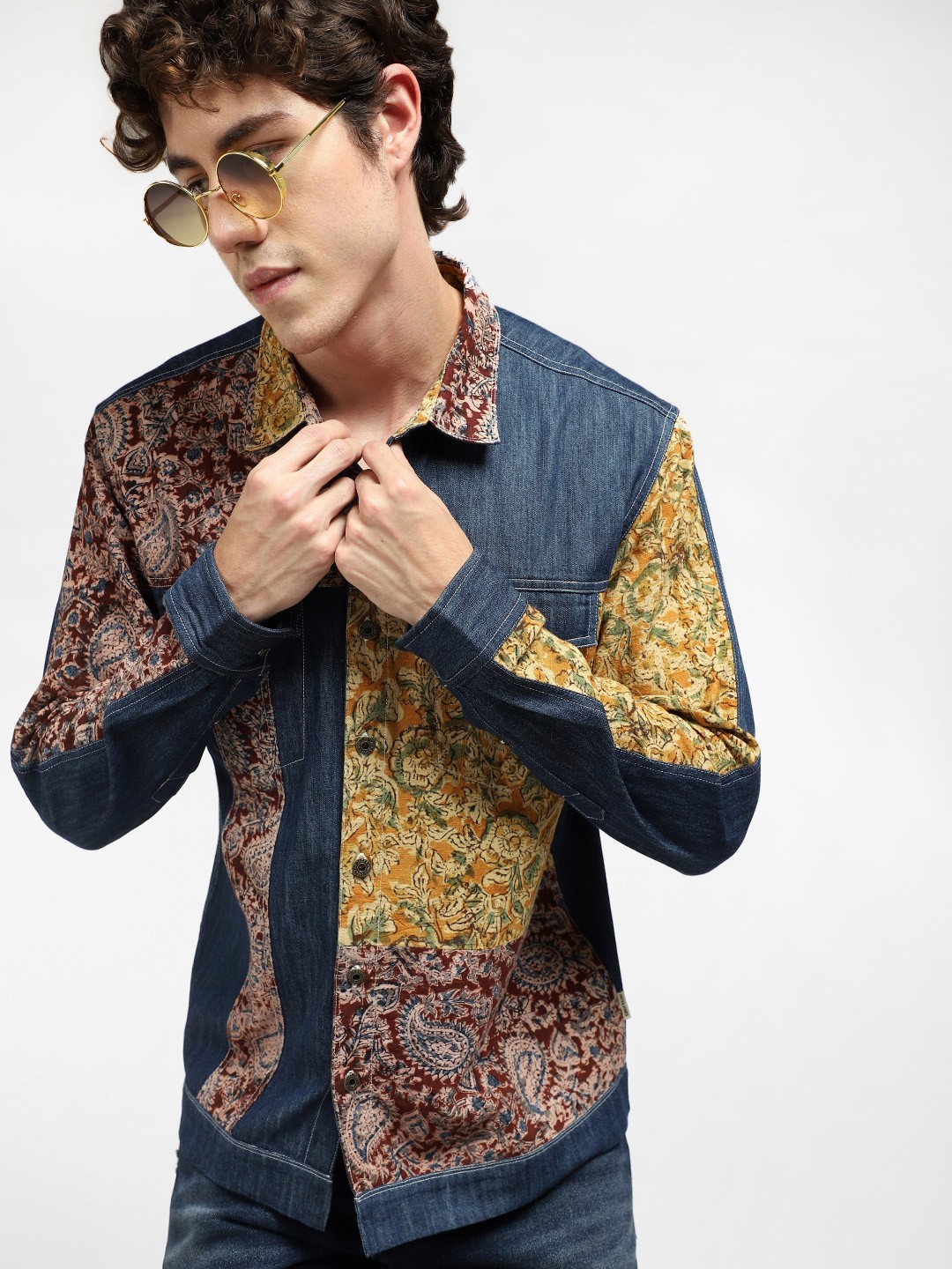 

Jack & Jones Men Navy Blue Kalamkari Cotton Printed Casual Shirt