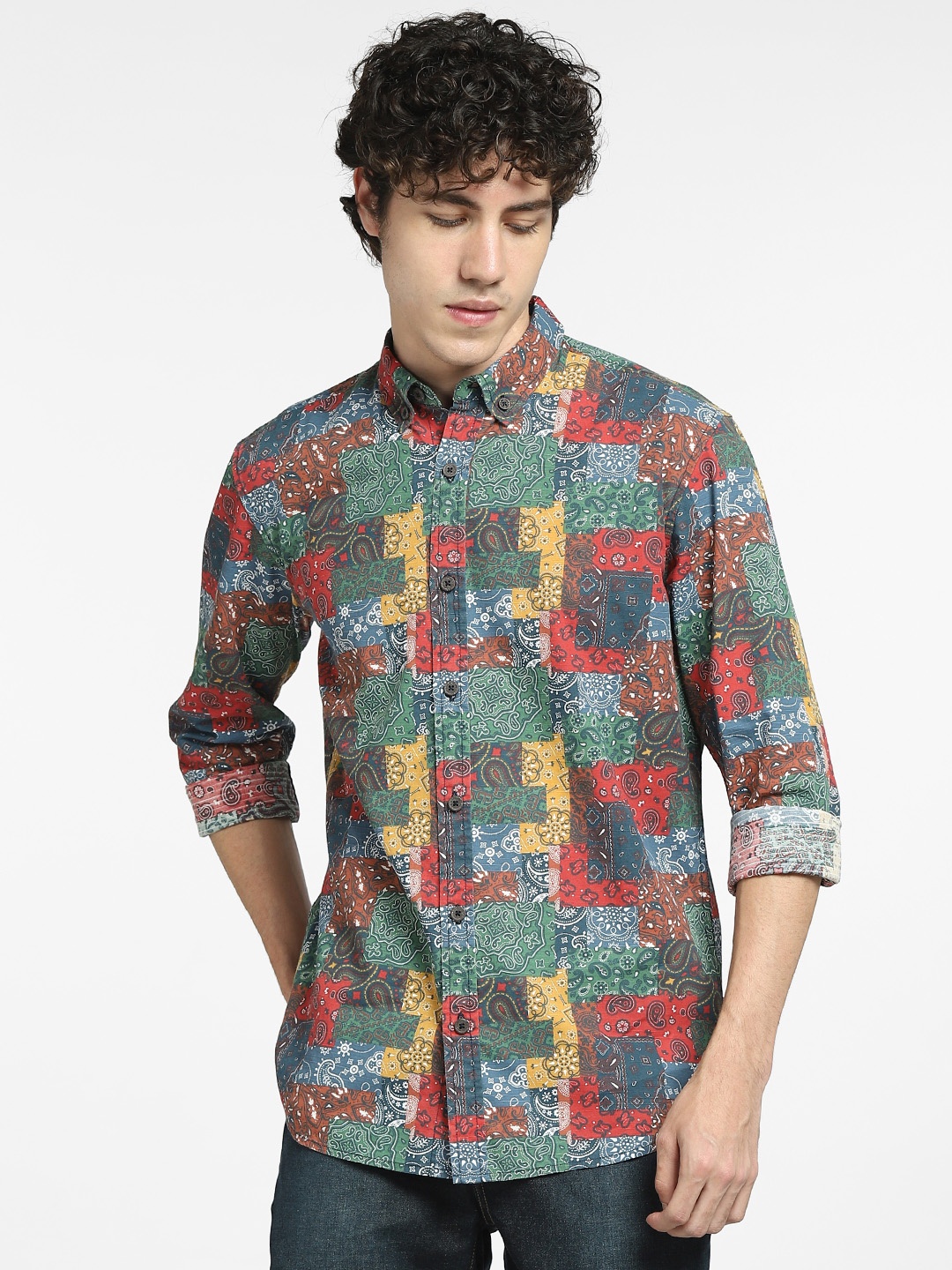 

Jack & Jones Men Green Printed Casual Shirt