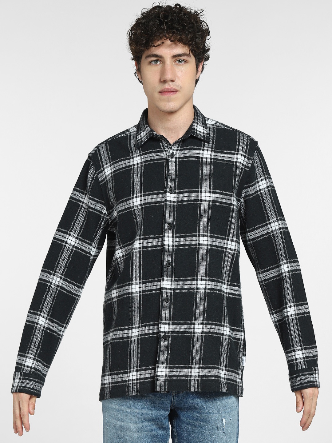 

Jack & Jones Men Black Tartan Checks Casual Shirt
