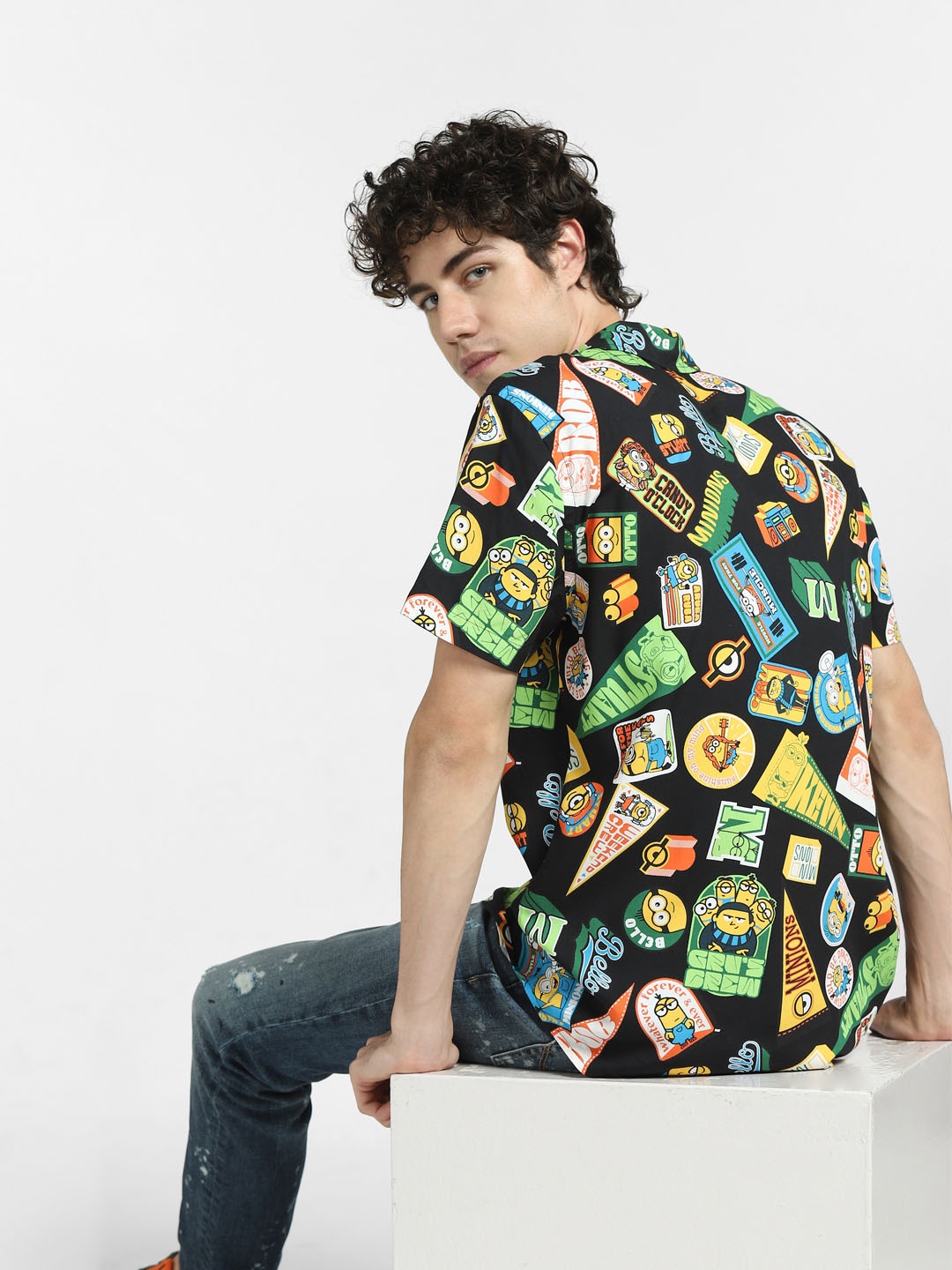 

Jack & Jones Men Black Minion & Margo Printed Casual Shirt