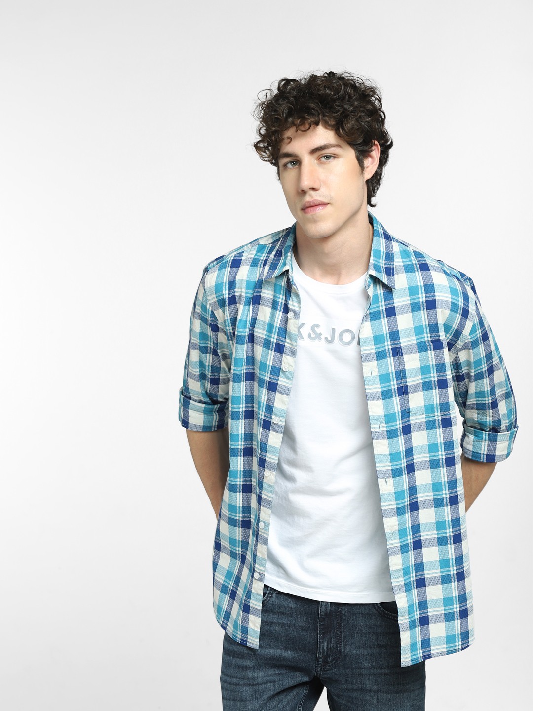 

Jack & Jones Men Blue Tartan Checks Checked Casual Shirt