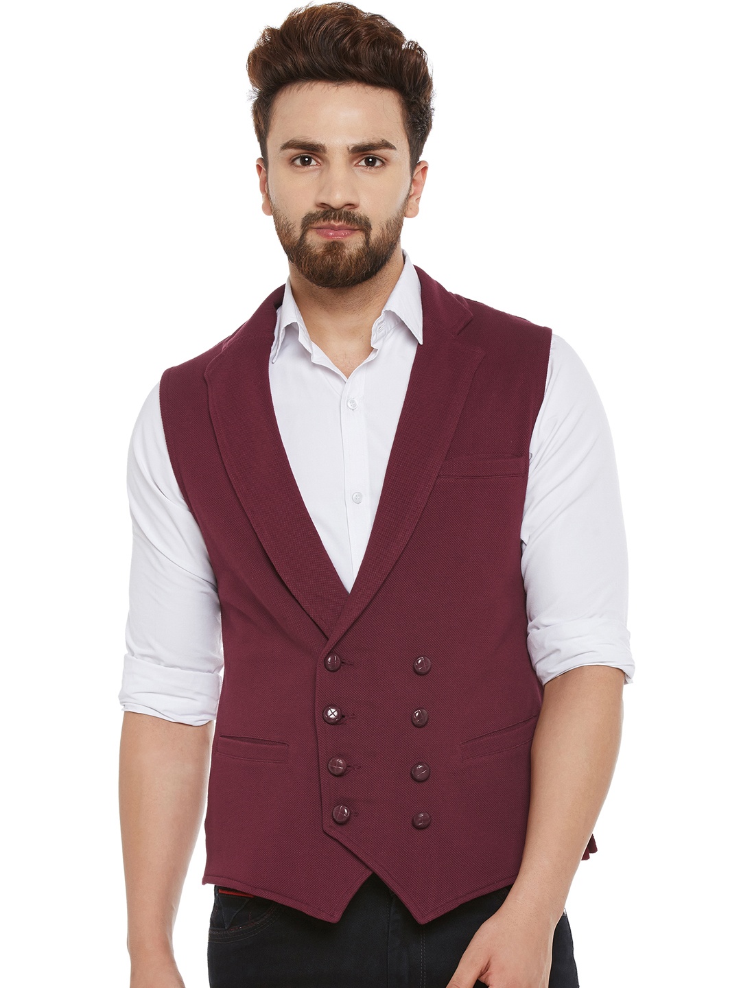 

Hypernation Maroon Double-Breasted Waistcoat