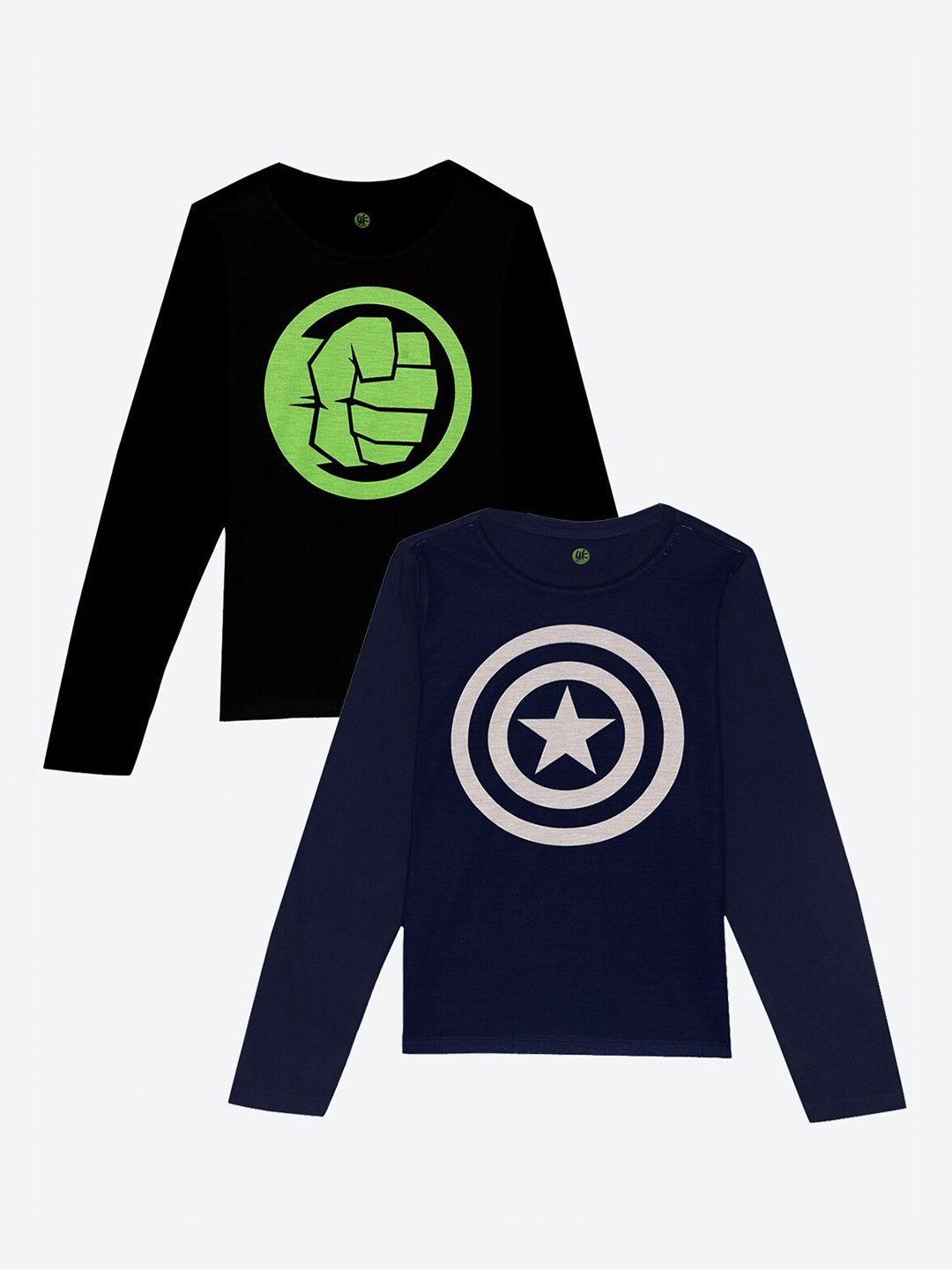 

YK Marvel Boys Pack of 2 Black & Blue Captain America & Thor Printed Cotton T-shirts