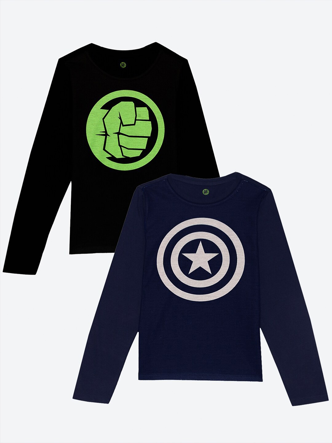 

YK Marvel Boys Pack of 2 Captain America & Thor Printed Cotton T-shirts, Black