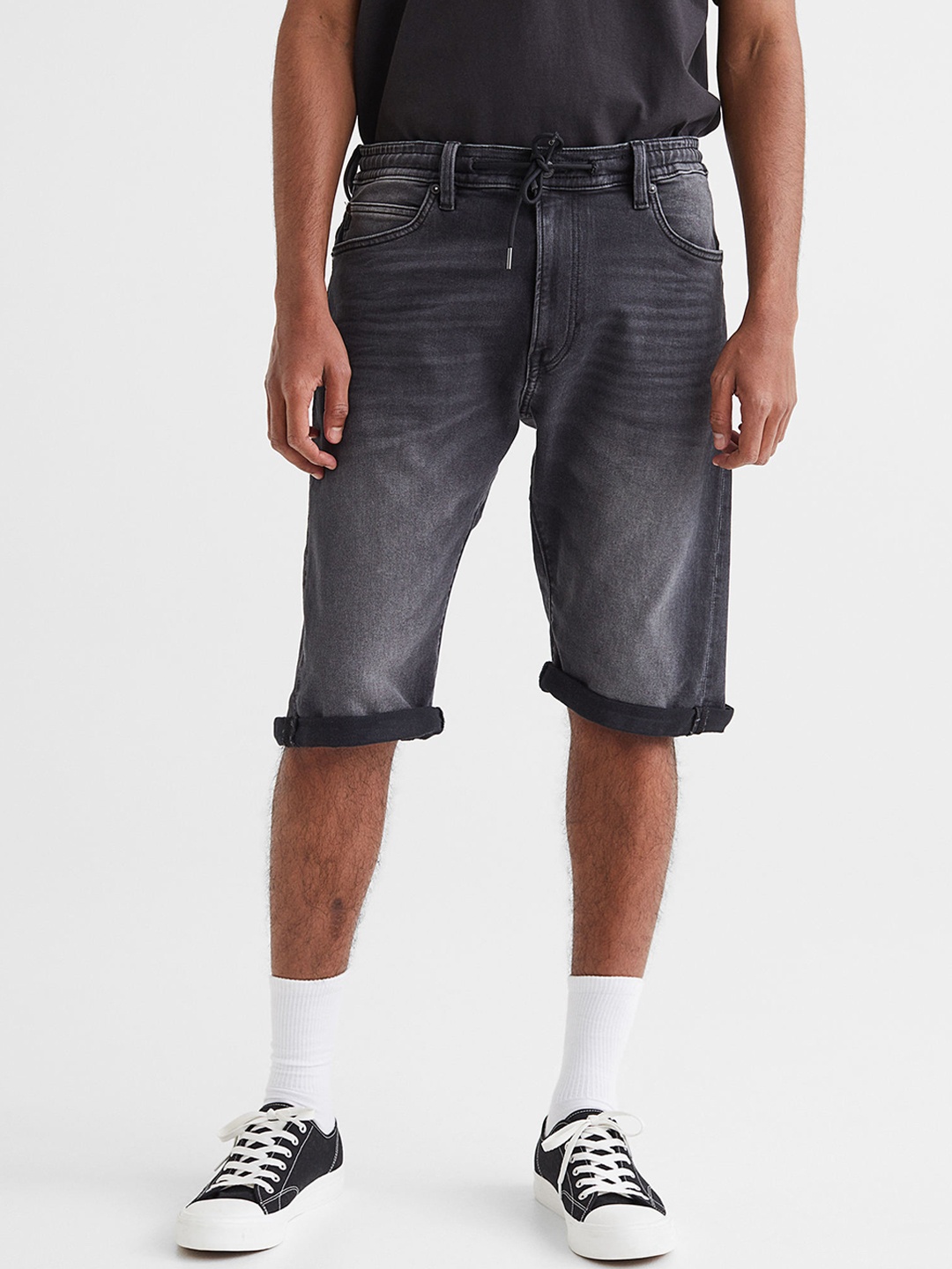 

H&M Men Black Hybrid Regular Denim Jogger Shorts
