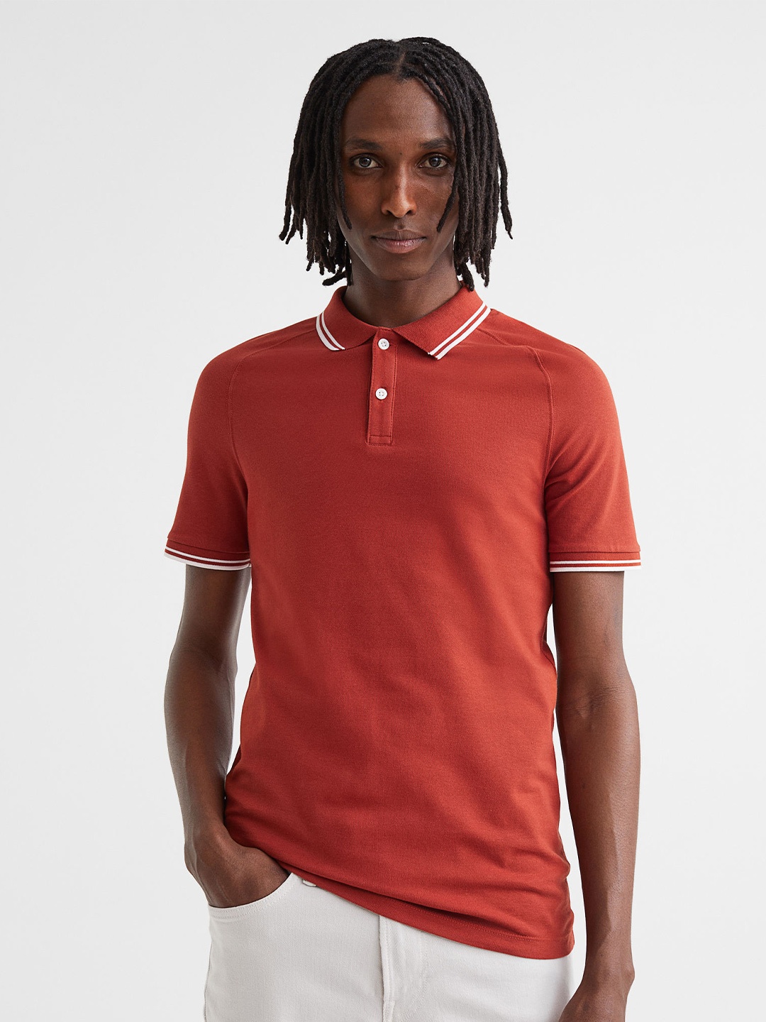 

H&M Men Rust Orange Muscle Fit Pique Polo Shirt