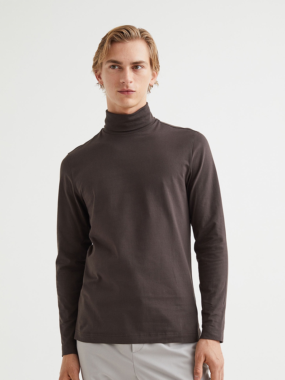 

H&M Men Brown Polo-Neck Top Slim Fit