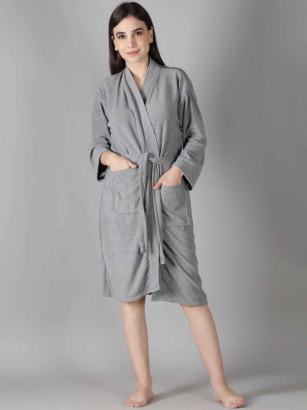 

HotGown Women Grey Solid Bath Robe
