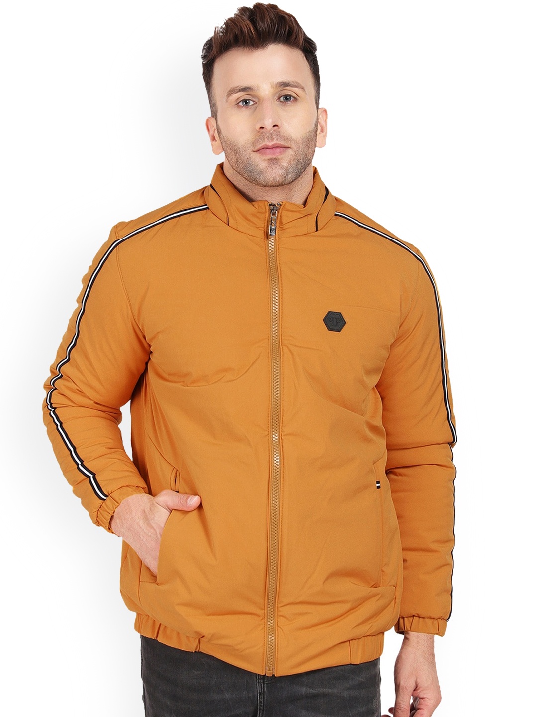 

AD & AV Men Gold-Toned Water Resistant Bomber Jacket