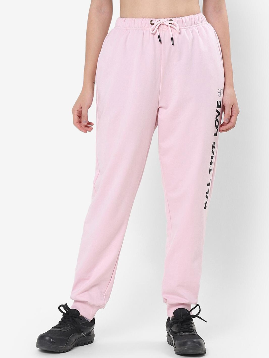 

Bewakoof Women Pink Typography Printed Relaxed Fit Joggers
