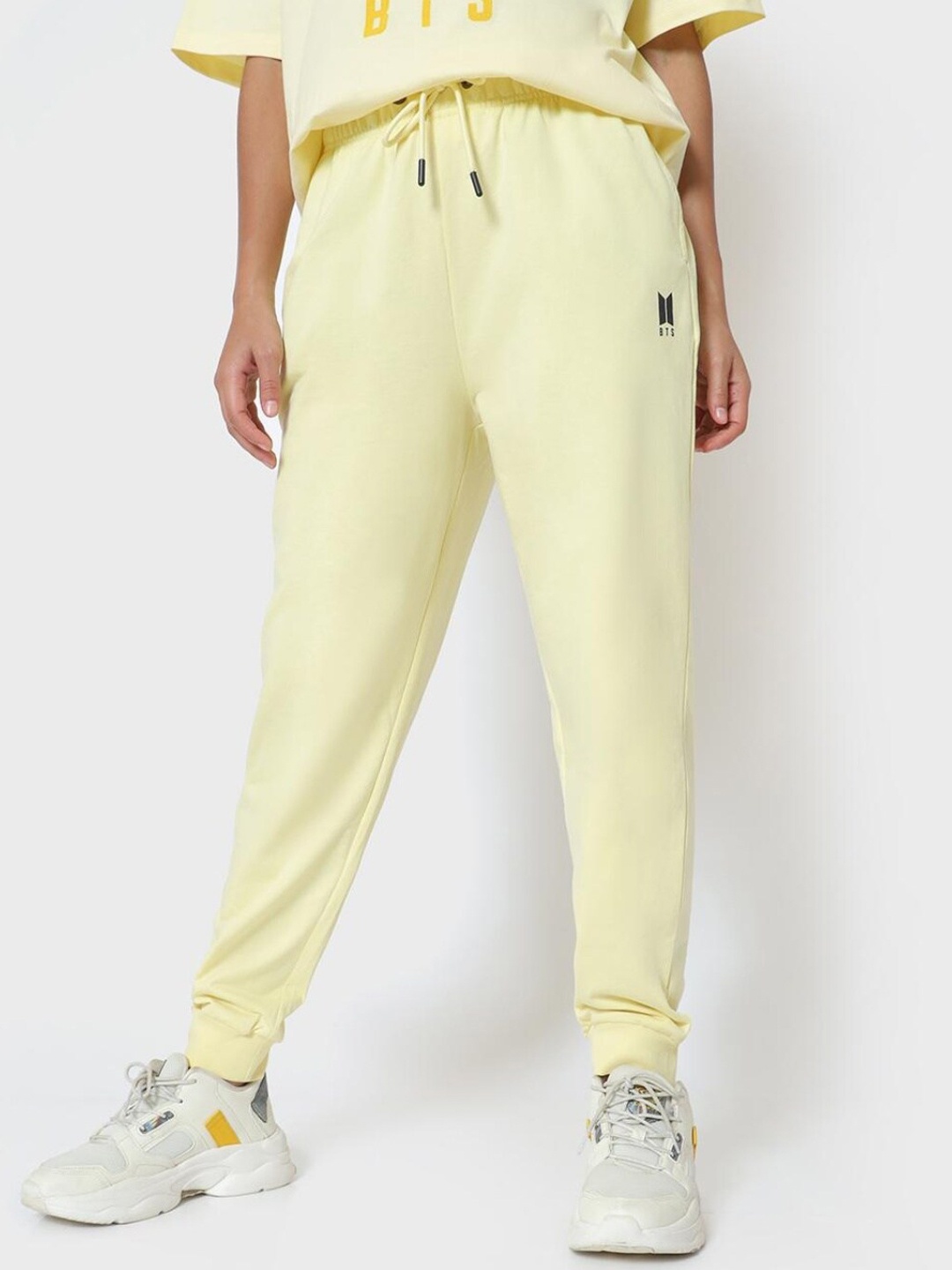 

Bewakoof Women Yellow Printed Relaxed Fit Cotton Joggers